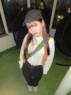 「ハンチング」｜「アイテム（スリッポン）」を使った、はるろろさん（レディース・158cm）の春コーディネート