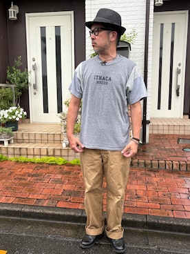 「NEW YORK HAT（ニューヨークハット）のアイテム（ハット）」を使った、k2106さん（メンズ・175cm）の夏コーディネート