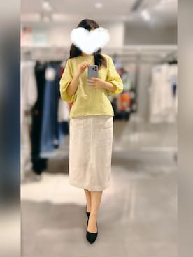 「select MOCA（セレクトモカ）の2023 SS バルーンスリーブシアーブラウス（シャツ/ブラウス、グリーン系）」を使った、Yuiiiさん（レディース・156cm）の夏コーディネート