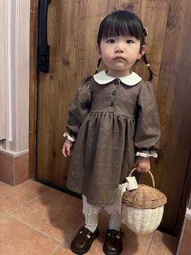 「アイテム（かごバッグ）」を使った、K.Kさん（キッズ・80cm）の冬コーディネート