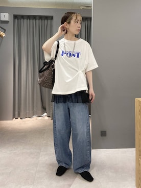 「LEPSIM（レプシィム）の【500mlペットボトルも入る】ユーティリティ巾着バッグ　633023【KKfashion紹介アイテム】（ショルダーバッグ、その他）」を使った、ゆうかさん（レディース・163cm）の春コーディネート