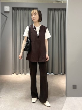 「LEPSIM（レプシィム）の《セルフカット可能》プリーツイージーパンツ　601345（Pants、ブラウン系）」を使った、ゆうかさん（レディース・163cm）の春コーディネート