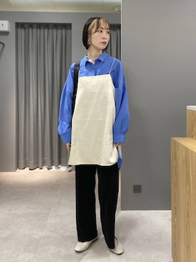 「LEPSIM（レプシィム）のサラキレポンチョ長袖シャツチュニック　242480（Shirts、ブルー系）」を使った、ゆうかさん（レディース・163cm）の春コーディネート