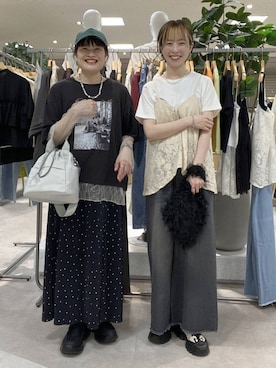「LEPSIM（レプシィム）の【500mlペットボトルも入る】ユーティリティ巾着バッグ　633023【KKfashion紹介アイテム】（ショルダーバッグ、グレー系）」を使った、ゆうかさん（レディース・163cm）の夏コーディネート