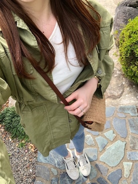 「w closet（ダブルクローゼット）のアイテム（ジャケット/アウター、グリーン系）」を使った、Negiさん（レディース・156cm）の春コーディネート