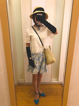「キュロット」｜「アイテム（アクセサリー）」を使った、エリさん（レディース・178cm）の夏コーディネート