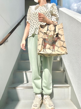 「襟付きトップス」｜「アイテム（スウェットパンツ）」を使った、ｎｎａさん（レディース・162cm）の夏コーディネート