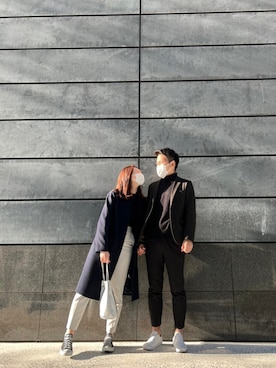 「カップルコーデ」｜「アイテム（ノーカラーコート）」を使った、akariiiiiiiiiiaさん（レディース・164cm）の冬コーディネート