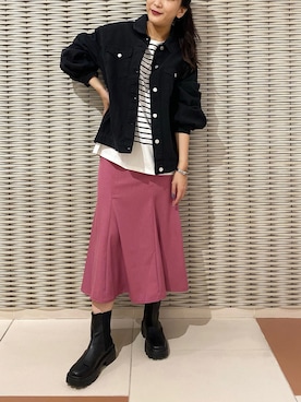 「OLIVE des OLIVE（オリーブデオリーブ）のアイテム（デニムジャケット）」を使った、サ ヨ コさん（レディース・167cm）の春コーディネート
