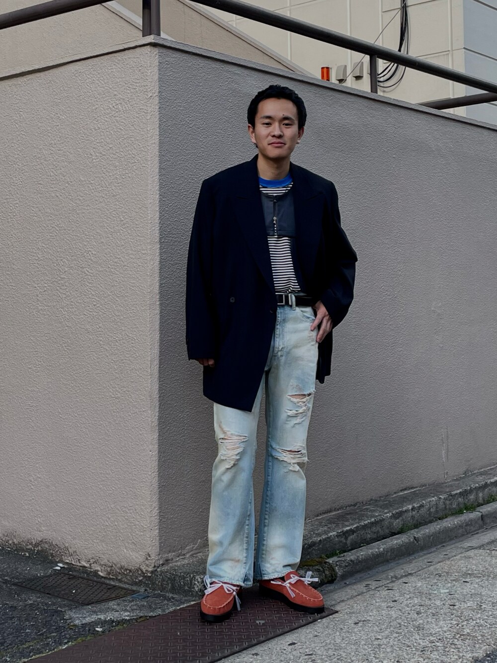 「yoke、CAMIEL FORTGENS、ancellm、メンズファッション」｜「YOKEのYOKE/ヨーク/BOXY DOUBLE BRESTED JACKET（テーラードジャケット、ブルー系）」を使った、JION SUDO(GARDEN名古屋)さん（メンズ・175cm）の夏コーディネートの1枚目の写真