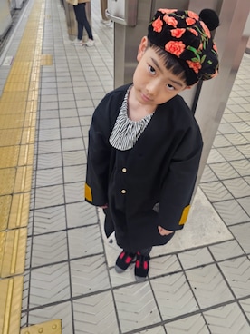 「アイテム（ノーカラーコート）」を使った、とよさん（メンズ・122cm）の秋コーディネート