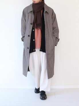 「チェック柄に恋してる」｜「アイテム（ステンカラーコート）」を使った、soar  -ソア-さん（メンズ・170cm）の冬コーディネート