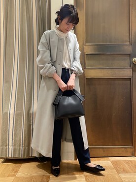 「Te chichi（テチチ）のアイテム（ノーカラーコート）」を使った、tsuさん（レディース・156cm）の冬コーディネート