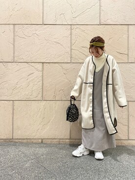 「キャミワンピ」｜「アイテム（ノーカラーコート）」を使った、tsuさん（レディース・156cm）の秋コーディネート