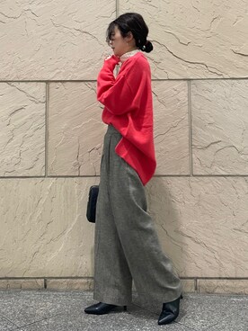 「ツイードパンツ」｜「アイテム（ブーツ）」を使った、tsuさん（レディース・156cm）の秋コーディネート