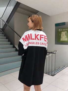 「MILKFED.」｜「アイテム（チュニック）」を使った、林 萌花さん（レディース・159cm）の夏コーディネート