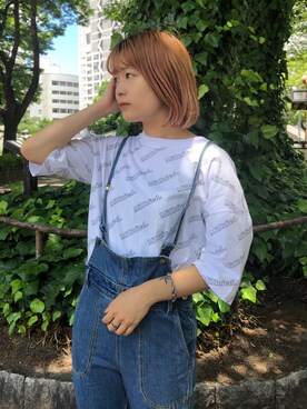 「MILKFED.（ミルクフェド）のアイテム（サロペット/オーバーオール）」を使った、林 萌花さん（レディース・159cm）の夏コーディネート