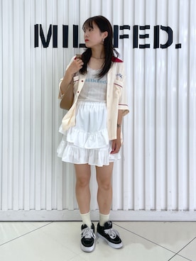 「ボーリングシャツ」｜林 萌花さん（レディース・159cm）の夏コーディネート