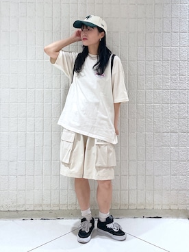 「フェスコーデ」｜「アイテム（キャップ）」を使った、林 萌花さん（レディース・159cm）の夏コーディネート