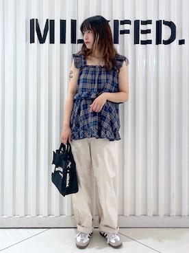 「MILKFED.」｜林 萌花さん（レディース・159cm）の夏コーディネート
