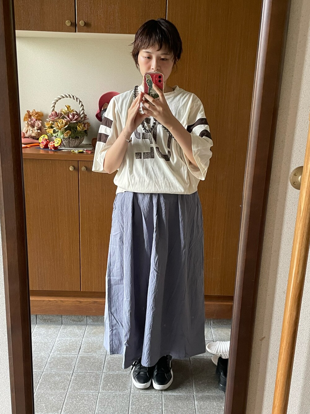 「秋コーデ、カラーコーデ、美術館コーデ、ショッピング」｜「KBFのパフスリーブセパレートワンピース（ワンピース、ブルー系）」を使った、ロモさん（レディース・164cm）の秋コーディネートの1枚目の写真