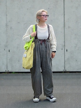 「アイテム（ショルダーバッグ、イエロー系）」を使った、Shinokiさん（レディース・155cm）の冬コーディネート