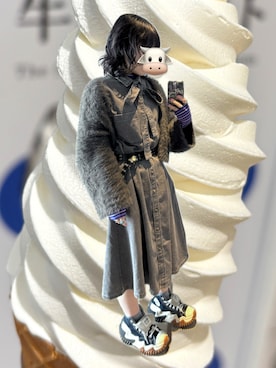 「GU（ジーユー）のアイテム（ワンピース/ドレス）」を使った、まんじゅうこわいさん（レディース・152cm）の春コーディネート