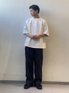 「FORK&SPOON（フォークアンドスプーン）のFORK&SPOON　ヘビーウェイトフットボールTシャツ（Tシャツ/カットソー、ホワイト系）」を使った、翼さん（メンズ・168cm）の夏コーディネート