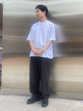 「ITEMS URBANRESEARCH（アイテムズ アーバンリサーチ）のライトウェイト ムラ染めTシャツ（Tシャツ/カットソー、グレー系）」を使った、翼さん（メンズ・168cm）の夏コーディネート