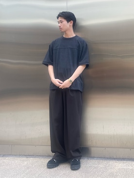 「ITEMS URBANRESEARCH（アイテムズ アーバンリサーチ）のライトウェイト ムラ染めTシャツ（Tシャツ/カットソー、ブラック系）」を使った、翼さん（メンズ・168cm）の夏コーディネート