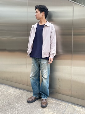 「ITEMS URBANRESEARCH（アイテムズ アーバンリサーチ）のTRストレッチ ハリントンジャケット（ブルゾン、ベージュ系）」を使った、翼さん（メンズ・168cm）の春コーディネート