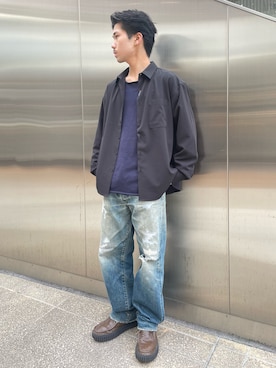 「ITEMS URBANRESEARCH（アイテムズ アーバンリサーチ）のヨウリュウレギュラーカラー長袖シャツ（シャツ/ブラウス、グレー系）」を使った、翼さん（メンズ・168cm）の春コーディネート
