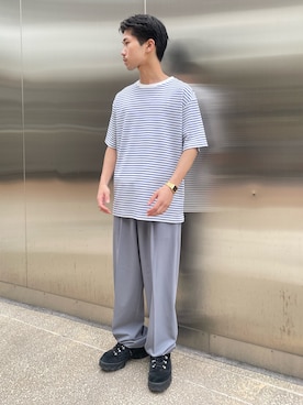 「ITEMS URBANRESEARCH（アイテムズ アーバンリサーチ）のアイテム（Tシャツ/カットソー）」を使った、翼さん（メンズ・168cm）の夏コーディネート