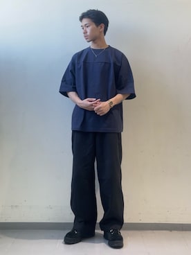 「FORK&SPOON（フォークアンドスプーン）のFORK&SPOON　ヘビーウェイトフットボールTシャツ（Tシャツ/カットソー、ブルー系）」を使った、翼さん（メンズ・168cm）の夏コーディネート