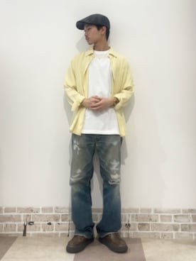 「ITEMS URBANRESEARCH（アイテムズ アーバンリサーチ）のリネンブレンドレギュラーカラーシャツ（シャツ/ブラウス、イエロー系）」を使った、翼さん（メンズ・168cm）の春コーディネート