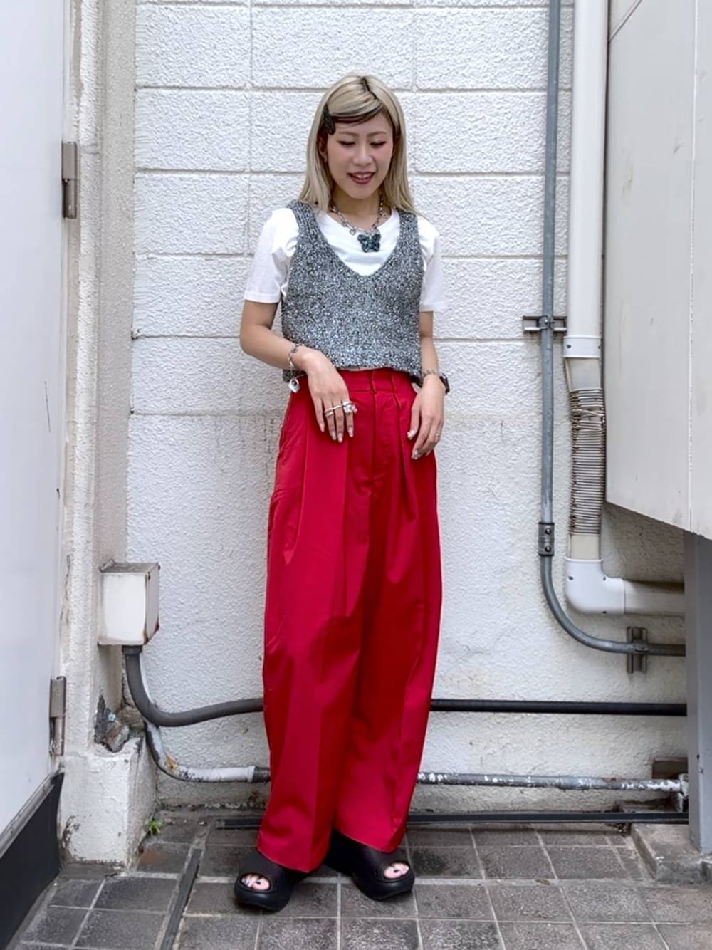 ダブルタックワイドパンツ/128244を使った人気ファッション