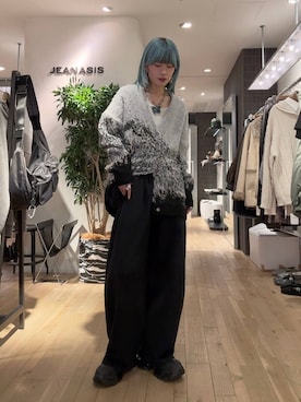 「JEANASIS（ジーナシス）のソフトラメリブUネックLS TEE/240318（Tシャツ/カットソー）」を使った、あゆねさん（レディース・164cm）の秋コーディネート