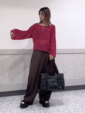「eL（エル）の【eL】12G Boucle Loose Pullover/1044373（ニット/セーター、ピンク系）」を使った、あゆねさん（レディース・164cm）の夏コーディネート