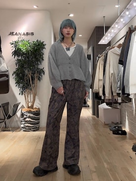 「JEANASIS（ジーナシス）のソフトラメリブUネックLS TEE/240318（Tシャツ/カットソー）」を使った、あゆねさん（レディース・164cm）の秋コーディネート