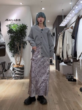 「JEANASIS（ジーナシス）のソフトラメリブUネックLS TEE/240318（Tシャツ/カットソー）」を使った、あゆねさん（レディース・164cm）の秋コーディネート