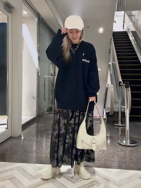 「JEANASIS（ジーナシス）のアイテム（キャップ）」を使った、あゆねさん（レディース・164cm）の冬コーディネート