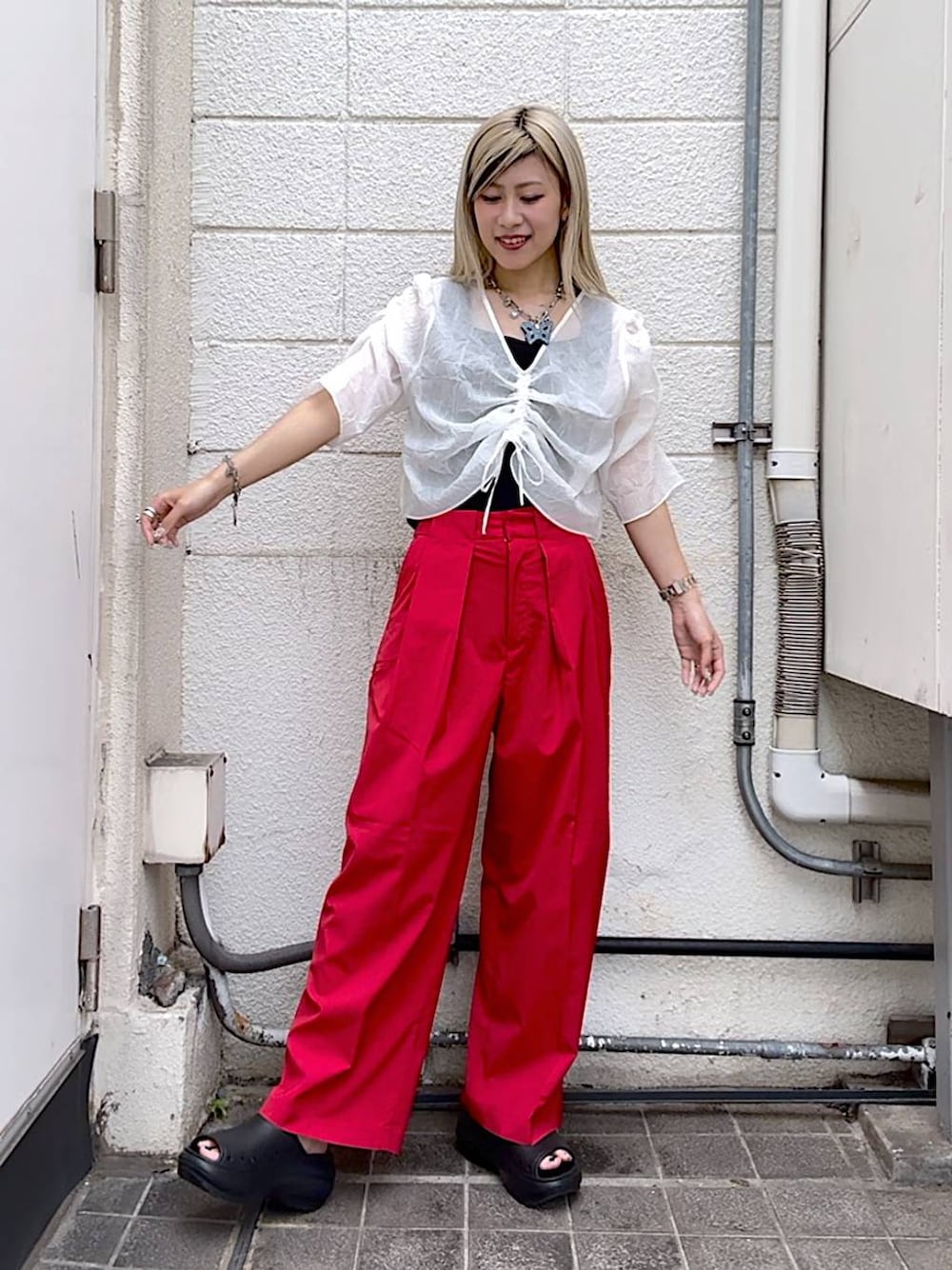 ダブルタックワイドパンツ/128244を使った人気ファッション