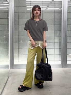「JEANASIS（ジーナシス）のヴィンテージライトミニウラケSS/1050671（Tシャツ/カットソー、グレー系）」を使った、あゆねさん（レディース・164cm）の夏コーディネート