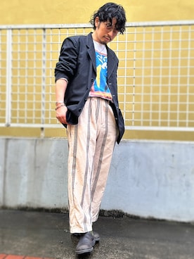 「アイテム（バングル/リストバンド）」を使った、別宮聖一 ( ベックセイイチ )さん（メンズ・169cm）の秋コーディネート