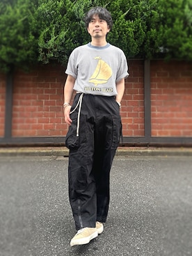 「VINTAGE（ヴィンテージ）のアイテム（Tシャツ/カットソー）」を使った、別宮聖一 ( ベックセイイチ )さん（メンズ・169cm）の秋コーディネート