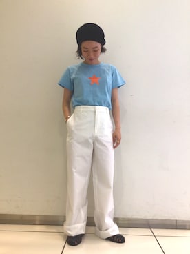 「アニエスベー」｜「アイテム（ハンチング/ベレー帽）」を使った、agnès b.さん（レディース・164cm）の夏コーディネート