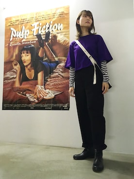 アニエスベー　agnis b黒のカーゴパンツ agnes b.のカーゴパンツを使った人気ファッションコーディネート