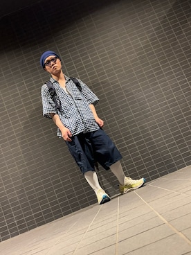 「PORTER CLASSIC（ポータークラシック）のアイテム」を使った、青の正解さん（メンズ・162cm）の夏コーディネート