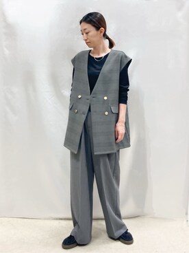 「DRESKIP（ドレスキップ）の【S-LL/セットアップ可/洗濯後しわになりにくい】ダブルベスト（ベスト、グレー系）」を使った、thさん（レディース・152cm）の秋コーディネート