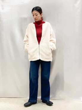 「SHOO・LA・RUE（シューラルー）の【洗濯機可】即サマになる ノーカラー ボアブルゾン（ブルゾン、ホワイト系）」を使った、thさん（レディース・152cm）の秋コーディネート